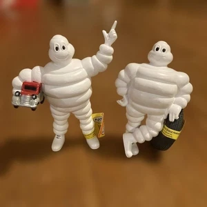 Michelin man Bibendum Figures Set leaning on tires Object Antique Height 9cm - Picture 1 of 6
