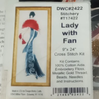 Kit de punto de cruz por Design Works artesanías dama con ventilador 9" x 24" con cuentas DWC#2422 Foto 1 de 4