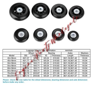 2 Set Gepäck Koffer Ersatzrollen Außendurchmesser 40mm/45mm/50mm/54mm/64mm/70mm/80mm - Bild 1 von 26