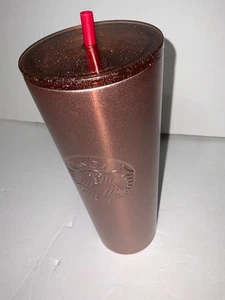 STARBUCKS 9” TALL 32oz HOT/COLD ROSE GOLD TUMBLER w LID & STRAW PREOWNED - Picture 1 of 1