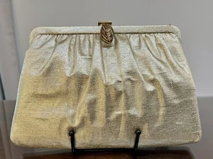 Vintage Admiral goldfarbene Lamé Abendtasche Klemmverschluss Handtasche Clutch Mid Century - Bild 1 von 19