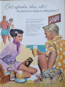 1956 vintage Schlitz beer print ad. the beer that made Milwaukee famous Beach Sc - Picture 1 of 1