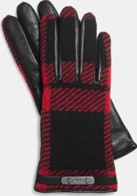 Guante de cuero a cuadros rojo Coach para mujer L56916 talla 6,5 Foto 1 de 2