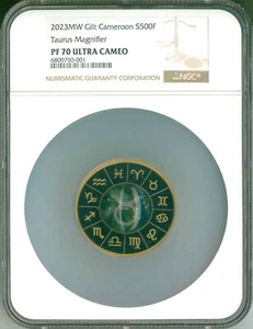2023 MW S500F Cameroon Gilt Zodiac Taurus Magnifier NGC PF70 Ultra Cameo - Picture 1 of 5