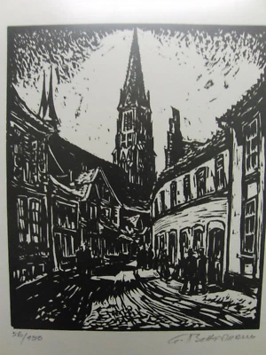 Gerhart Bettermann 56/150 Holzschnitt Schleswig ? um 1939 altgerahmt B2 - Bild 1 von 4