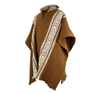 LLAMA WOOL MENS UNISEX SOUTH AMERICAN HANDWOVEN PONCHO CAPE COAT JACKET BROWN