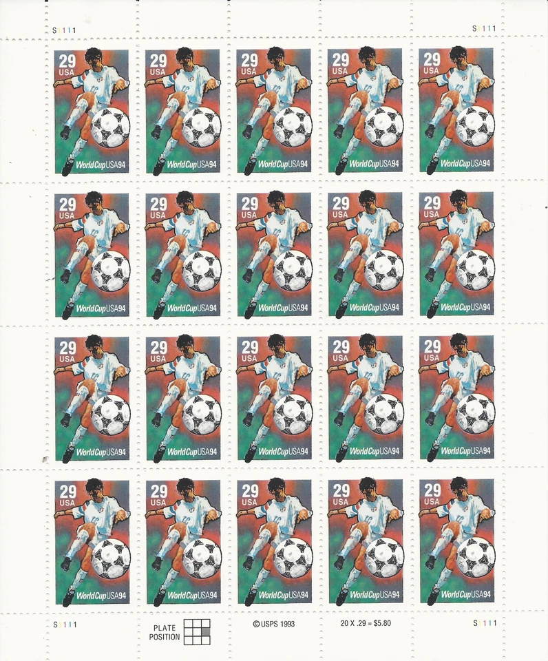 Scott # 2834 - 29 Cent - 1994 World Cup Soccer  - Mint NH Sheet - Image 1 of 1