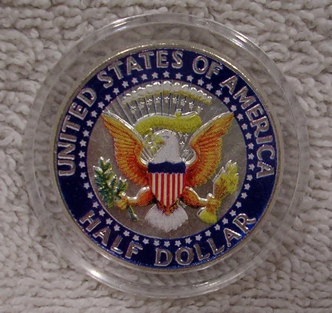 Colorized 1964 Kennedy Half Dollar - Painted on Both Sides - 90% Silver Coin Cover