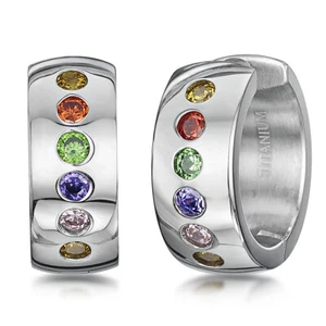 Pendientes Huggie Piedras Colores Aro Bisagras Titanio - Imagen 1 de 2