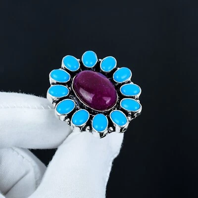 Kashmir Rubin Lab-Created Edelstein Ring Handgemacht 925 Sterlingsilber Schmuck - Bild 1 von 4