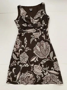 Ann Taylor Brown Fit and Flare Silk Dress V Neck Lined Side Zip Women's Size 6p - Picture 1 of 12