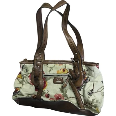Bolso de Hombro Etienne Aigner Beige Estampado Floral Mujer Lona Correa de Cuero Foto 1 de 4