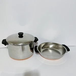 1801 REVERE WARE Copper Clad Bottom 6Qt-89c Pot W/Lid 10”-87 Pan Clinton ILL USA - Picture 1 of 12
