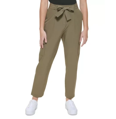 Pantalones cargo Calvin Klein para mujer cintura corbata tecnología elásticos verdes talla S 4988 Foto 1 de 2