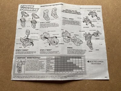 Transformers G1 1989 Monstructor instructions sheet manual - Image 1 of 2