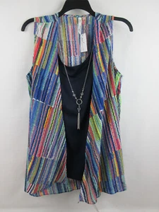 NY Collection Plus Size Sleeveless Long Multi Color Blouse Size 2X with Necklace - Picture 1 of 4