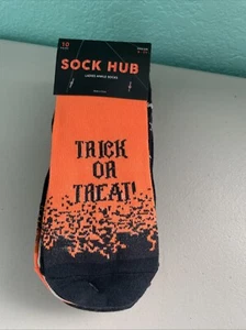 Sock Hub Womens 10 Pair Halloween Ankle Socks Size 9-11 Orange/ Black Cat - Picture 1 of 7