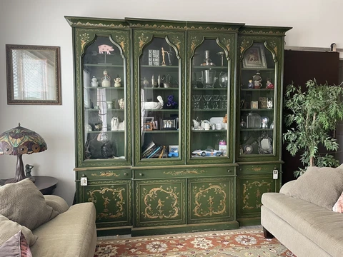 Decorative Antique Breakfront China Cabinet Chinoiserie Cover