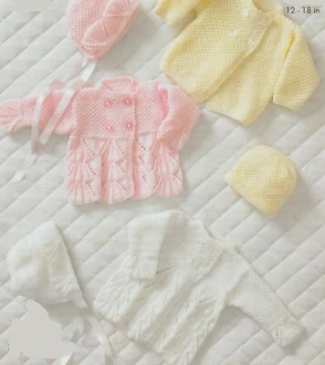495 PREMATURE & BABY GIRLS COATS & HATS 12 TO 18" VINTAGE KNITTING PATTERN COPY - Image 1 of 2