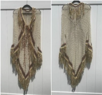 Open Poncho With Sleeves Native American Style Tribal Crochet Printed Pattern - Image 1 of 4