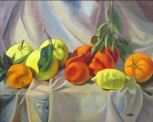 Collectible Original Oil Painting of "Citrus Family", Still-life of Fruit, Lemon - Picture 1 of 7