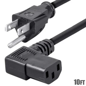 10FT Power Cord Cable NEMA 5-15P Male to Right Angle IEC320 C13 Female 16/3 AWG - Picture 1 of 7