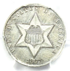 1867 Three Cent Silver Coin 3CS - Certified PCGS UNC Details (MS) - Rare Date! - Picture 1 of 5
