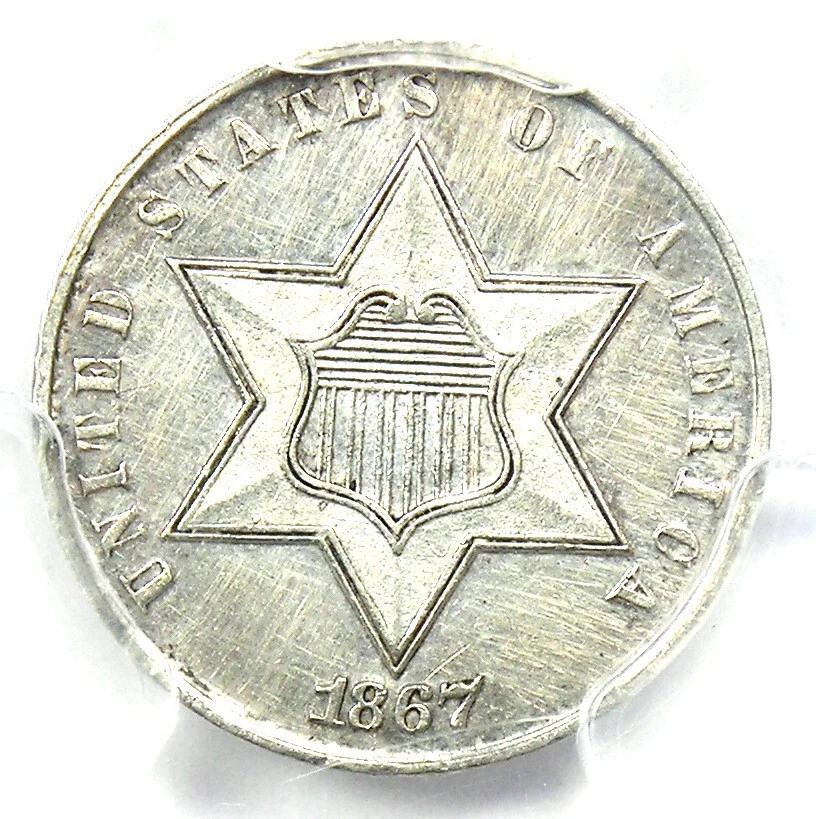 1867 Three Cent Silver Coin 3CS - Certified PCGS UNC Details (MS) - Rare Date! - Image 1 of 4