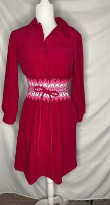 Vintage At Home Wear for Van Raalte Pink 70s Hostess Dress Robe Embroidered Trim - Image 1 of 4