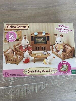 Calico Critters Comfy Living Room Furniture Set W/ Changeable Cushion Covers • 15.99$
