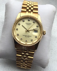 Gents Sekonda Quartz 100m Steel Gem Set Date Watch Steel. Works. 29.5mm Dial - Picture 1 of 9