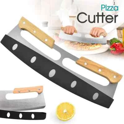 Kitchen Stainless Steel Pizza Cutter Rocker 35cm Blade Slicer + Protective Cover - image 1 of 4