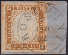 ZZ401 Regno di Sardegna c.10 bruno rossastro I tavola (14Cn) ROSOLINI p.ti 13