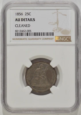 1856 Seated Liberty Silver Quarter 25c NGC AU Details Cleaned 8212462-005 - Image 1 of 4