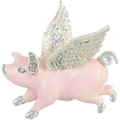 Napier Pink Flying Pig Brooch Pin Silver Tone Shimmering Wings w Gift Box NEW  - Image 1 of 4