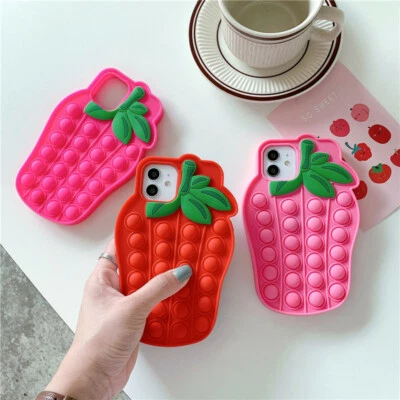 Strawberry Design Fidget Push Pop Bubble Phone Case For IPhones 6-12pro - Image 1 of 4