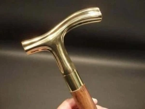 Nautical Walking Cane Antique Nautical Solid Brass Handle Brown Wooden Walking - Picture 1 of 9