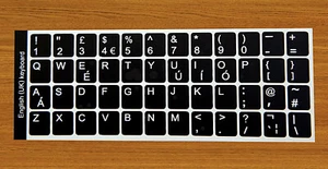 Autocollants clavier anglais (Royaume-Uni) lettres blanches sur noir n'importe quel PC ordinateur portable - Photo 1/2