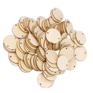 100 Pcs Wood Chip Decorations Straight Hole Slices Wooden Circles - Picture 1 of 12