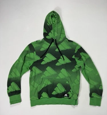 Adidas Hombre Mediano Pullover Sudadera con Capucha Verde Negro Logo Polar Deportes Activos Bolsillo Foto 1 de 4