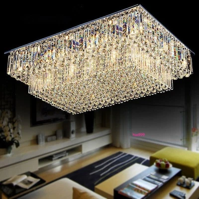 Luxury rectangular K9 crystal light living room lobby ceiling lamp fixture remot - Image 1 of 4