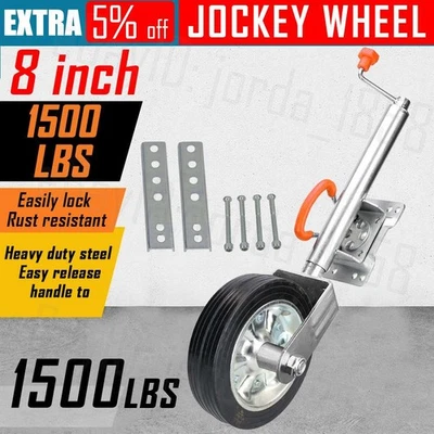 8" Inch Trailer Jockey Wheel Swivel Fixed Bracket Draw Bar Universal Mounting AU - image 1 of 4