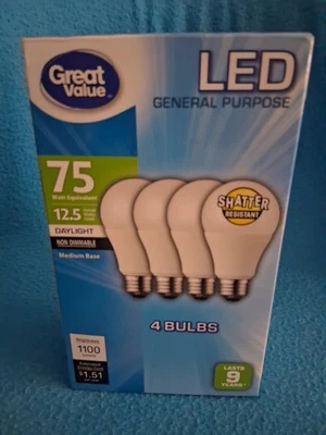 Great Value 75W LED Non Dimmable "Daylight" Light Bulbs Set Of 4 - Image 1 of 4