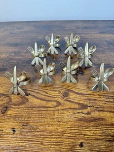 Vintage Mid Century Brass Stylised Cutlery Napkin Rings Cute Kitsch - Picture 1 of 10