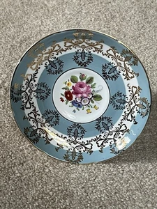 Vintage Royal Grafton Saucer Plate Sky Blue / Gold pink Rose Bone China MINT! - Picture 1 of 3
