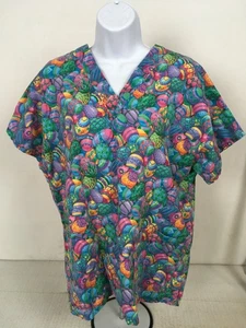 Scrub Top Women Size XL Colorful Easter Eggs Short Sleeves Pockets Handmade - Picture 1 of 11