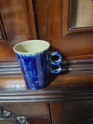 Bennington Pottery Coffee Mug - 1340 - Trigger Handle - Blue Agate Marble - Image 1 of 4
