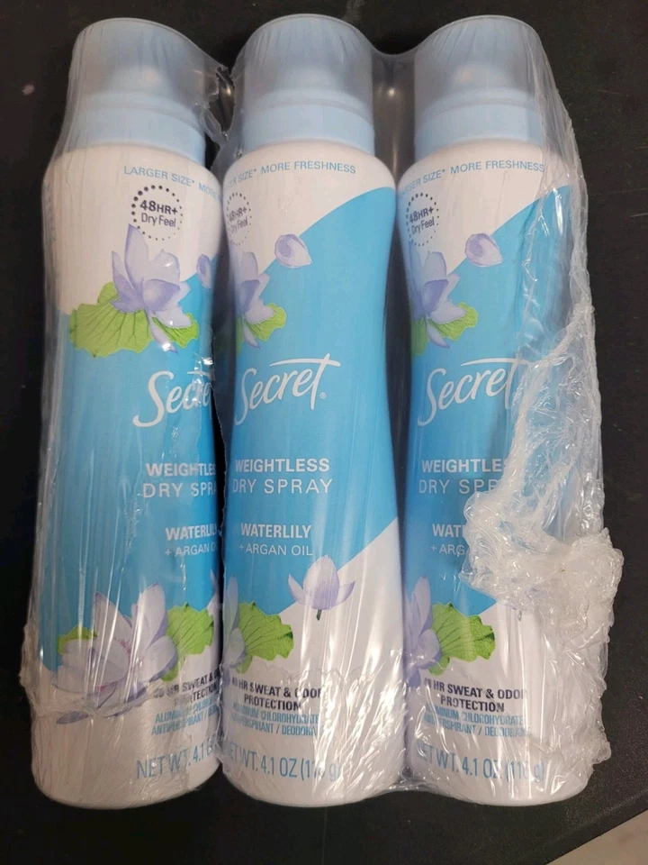 (3 Pack Secret Dry Spray Antiperspirant Spray Deodorant Waterlilly and Argan Oil - Image 1 of 1