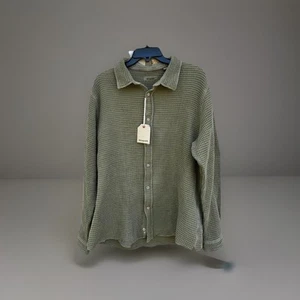 NWT Borgo28 Men Waffle Button Front Olive Shirt Size Large - Picture 1 of 6