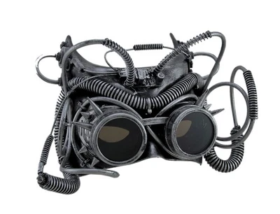 Máscara de media cara para adultos con orejas de murciélago steampunk metálicas rasguños y abolladuras Foto 1 de 4